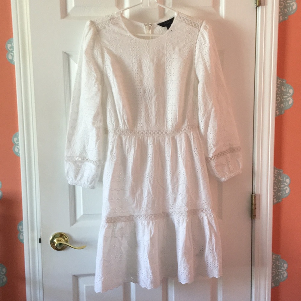 Jcrew white long sleeve eyelet dress
